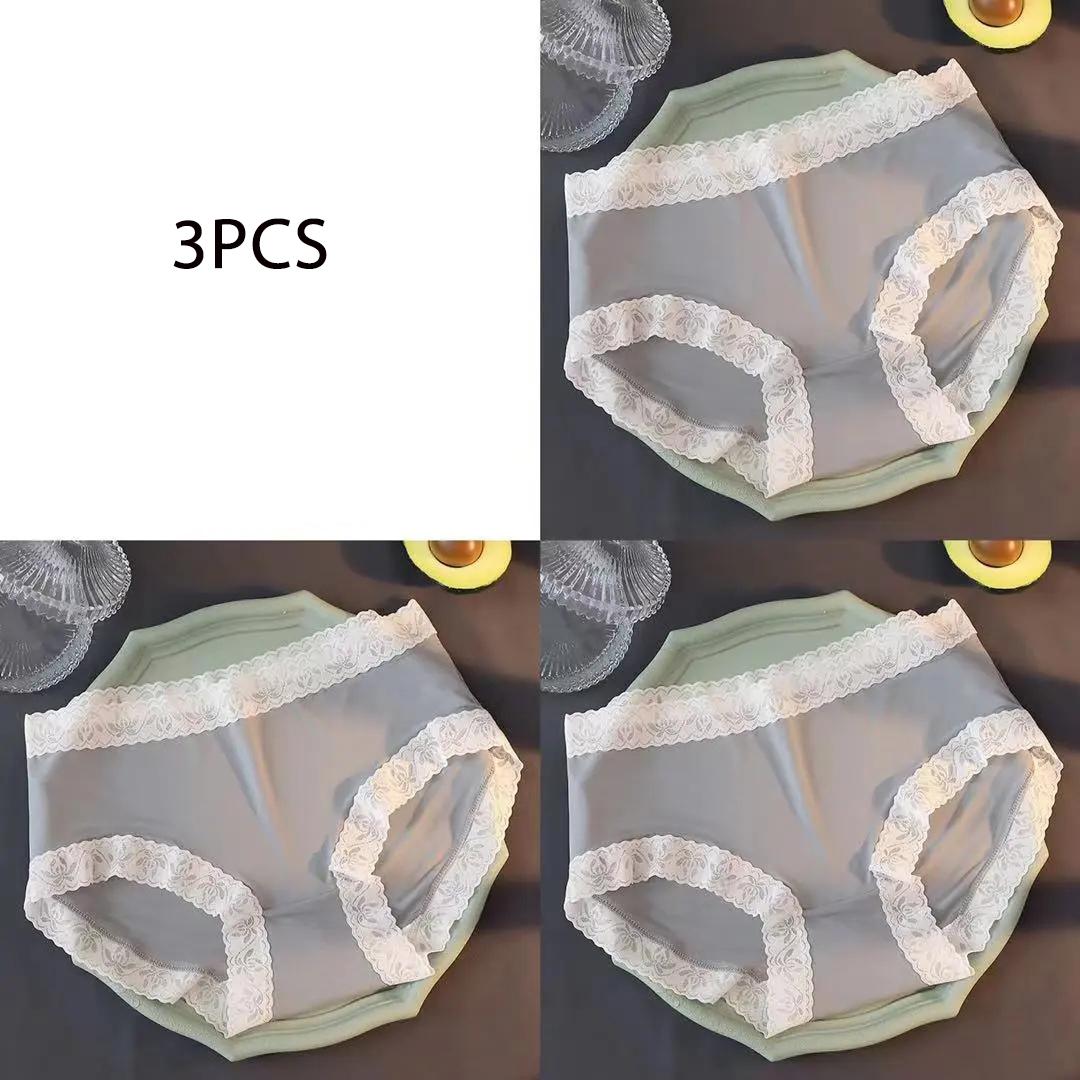 

3 шт./компл. бесшовное нижнее белье из ледяного шелка, женские хлопковые антибактериальные японские тонкие трусы со средней талией и подтяжкой бедер M серый