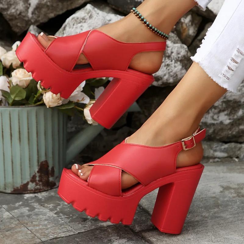 Summer Open-Toe Waterproof Platform Thick Heel Ultra High Heel Sandals Stage Performance Fashion Show Large Size Shoes
