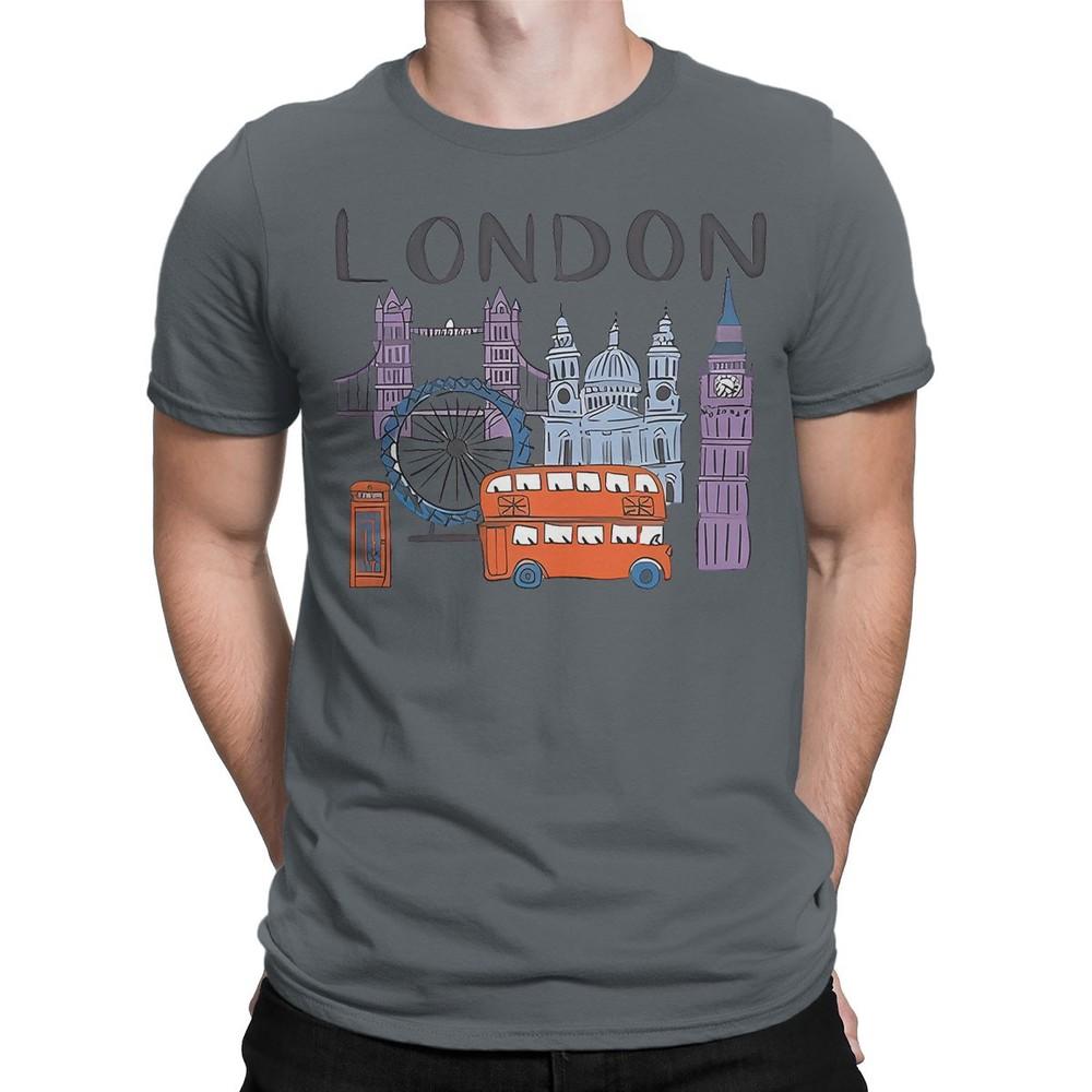 London Landmarks TShirt Famous British Icons Souvenir Cartoon Bus Tower T4901