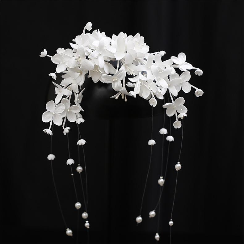 Korejská svatební víla Třásně Květinová sponka do vlasů - Univerzální čelenka pro styl Mori Girl pro líčení a styling