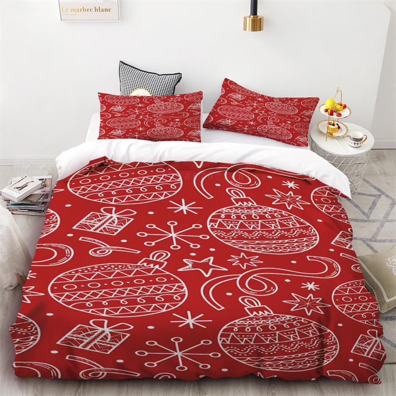 Duvet Cover Christmas Snowflake Red and Black Plaid Three-piece Set Bedroom  Decoration Single Double Bed Queen King Size