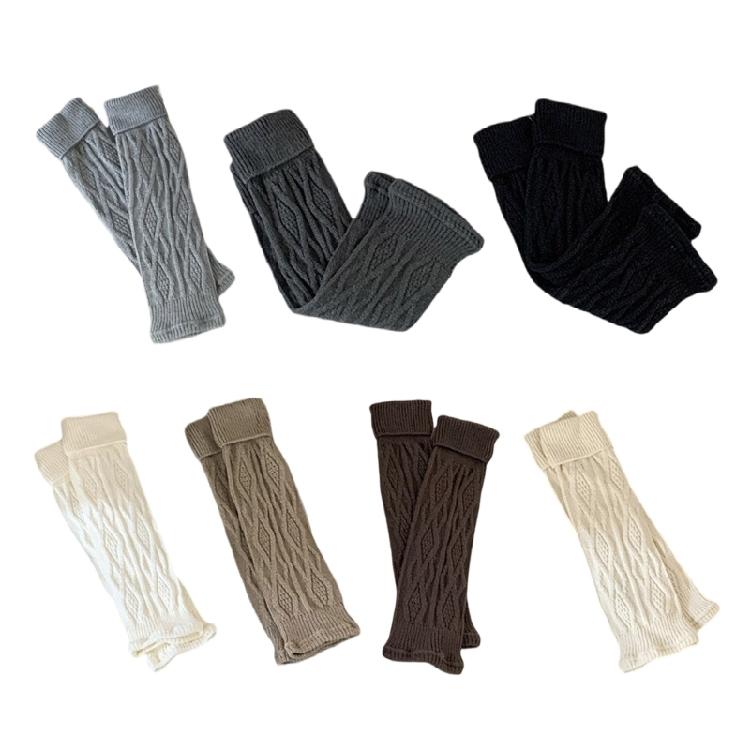 Korean Turn Cuff Leg Warmers for Women Cable Knit Stretchy Footless Socks Students Solid Color Boot Covers Streetwear
