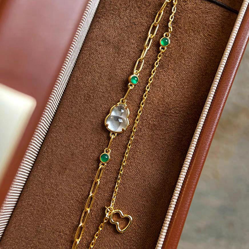 Chinese Style Double-Layer Gourd Bracelet: Women's National Style with Imitation Chalcedony Beads