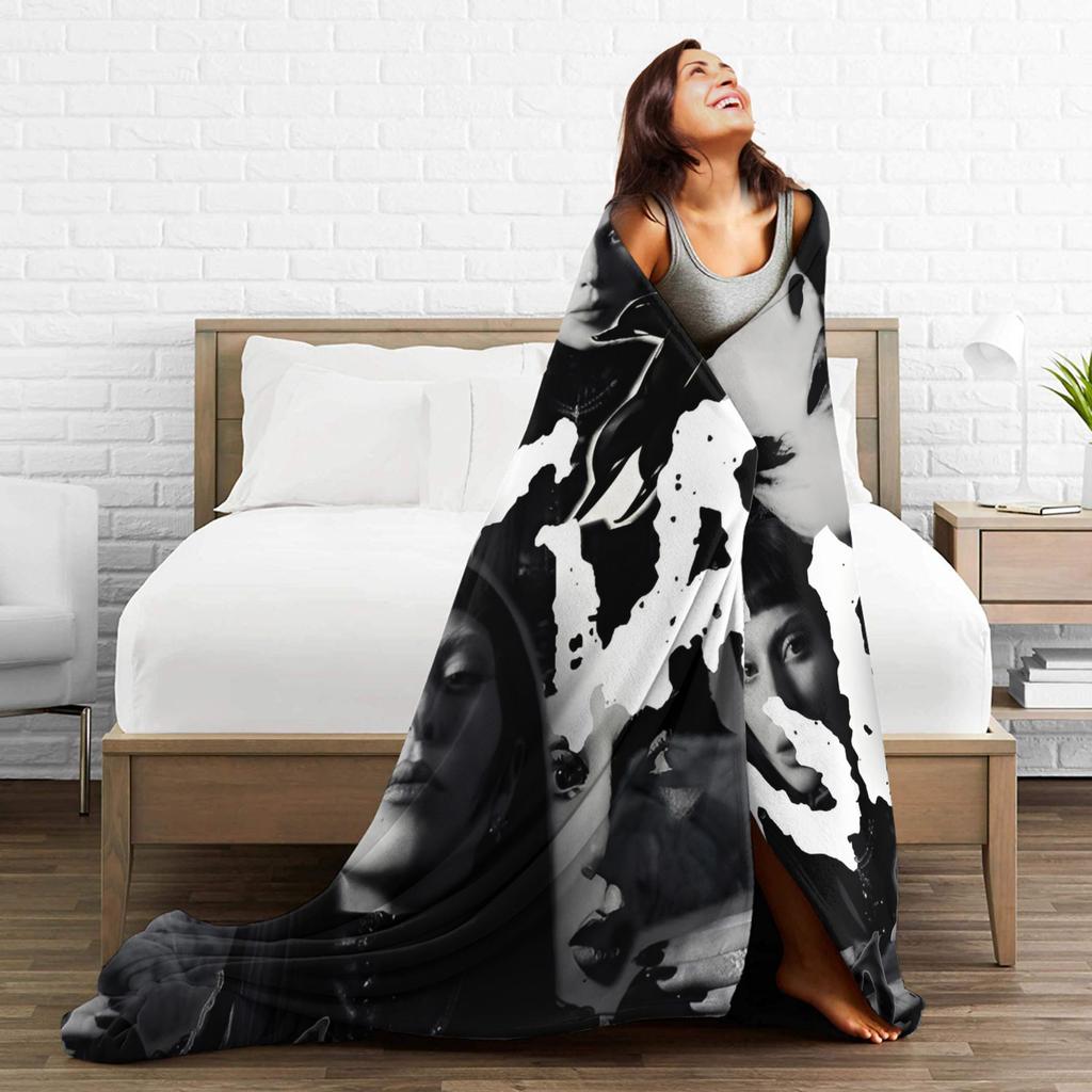 Lady Singer Rock Album Gagas Knitted Fashion Blankets Y2K Tour Flannel Throw Fashion Blanket Rug Piece Ultra-Soft Warm Bedspread Multifuncti