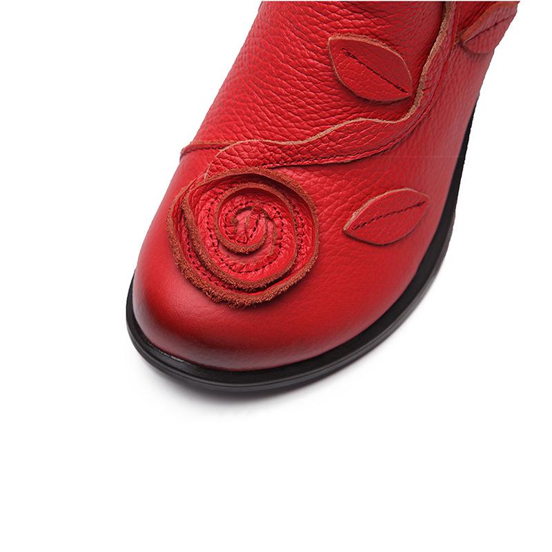 Autumn Winter Flower Women Boots Side Zipper Thick Heel Boots Shoes Woman Ankle Martin Boots