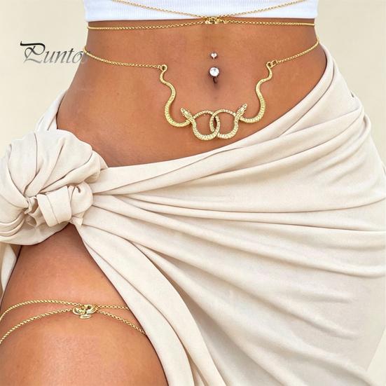 Beach Bikini Accessory Double Snake Wrap Waist Chain, Adjustable Layered Belly Chain for Women, Vintage Gold Lightweight Metal Belt Fashion