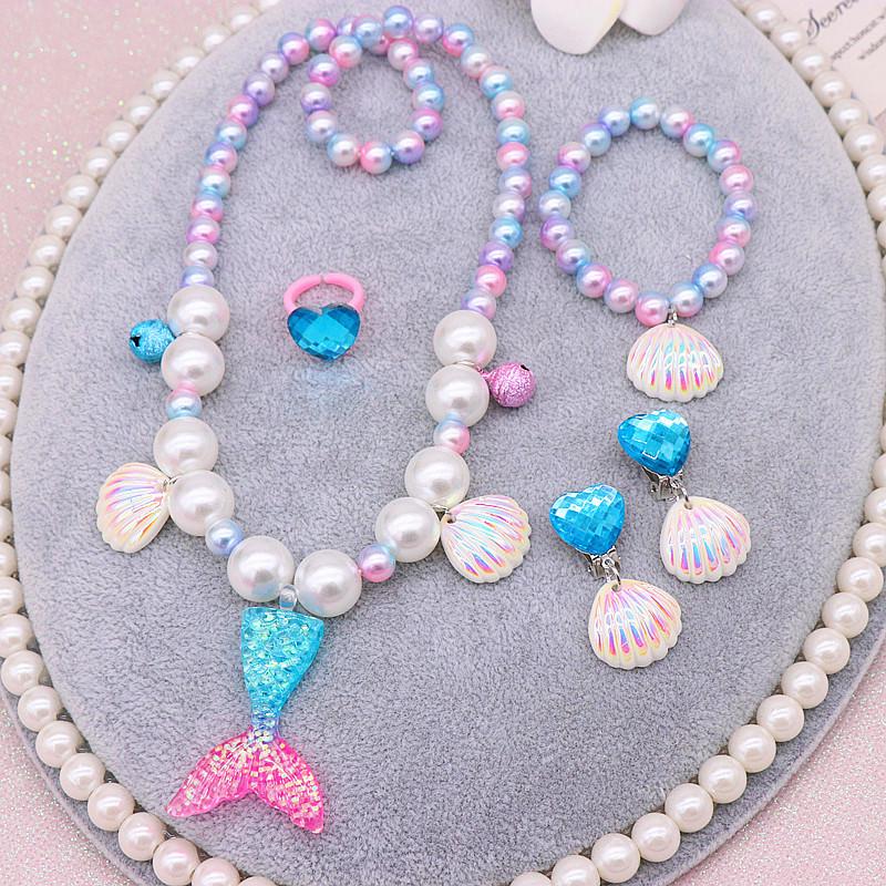 Pearl Necklace and Bracelet Set for Girls - Mermaid Theme Kids' Jewelry Accessories