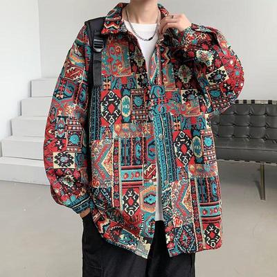 Veste décontractée en jacquard de style coréen pour homme - Automne/Hiver, coupe ample, ethnique, teinte en fil