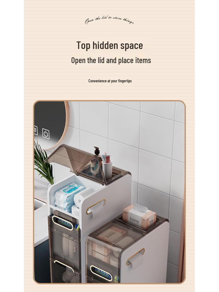 Luxury Bathroom Crevice Storage Rack Trolley - No Installation Required, Floor-Standing Cabinet.