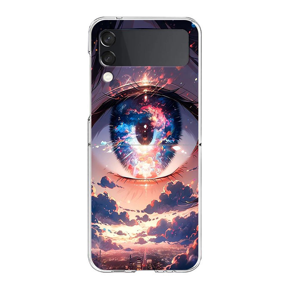 Handyhülle für Samsung Galaxy Z Flip 3 4 5 Transparent faltbar Hohe harte PC-Schale für Galaxy Z Flip 3 5 Cover Cartoon süße Augen Kunst