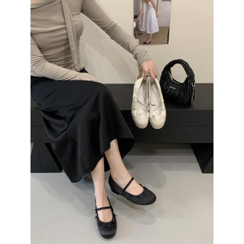 Autumn new single shoes 2025 high heels inner height increase slope heel Mary Jane ballet shoes satin Mary Jane shoes