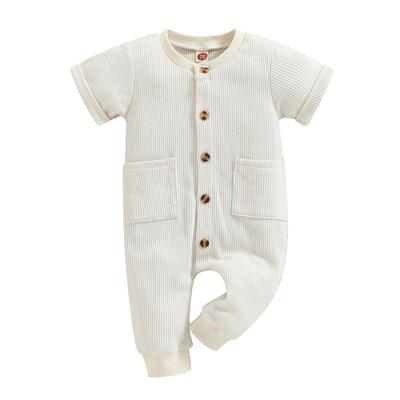 Unisex Erkek Bebek Kız Romper Düz Renk Yenidoğan Giysileri Bebek Yaz Tek Parça Kıyafet Waffle Örgü Tulumlar