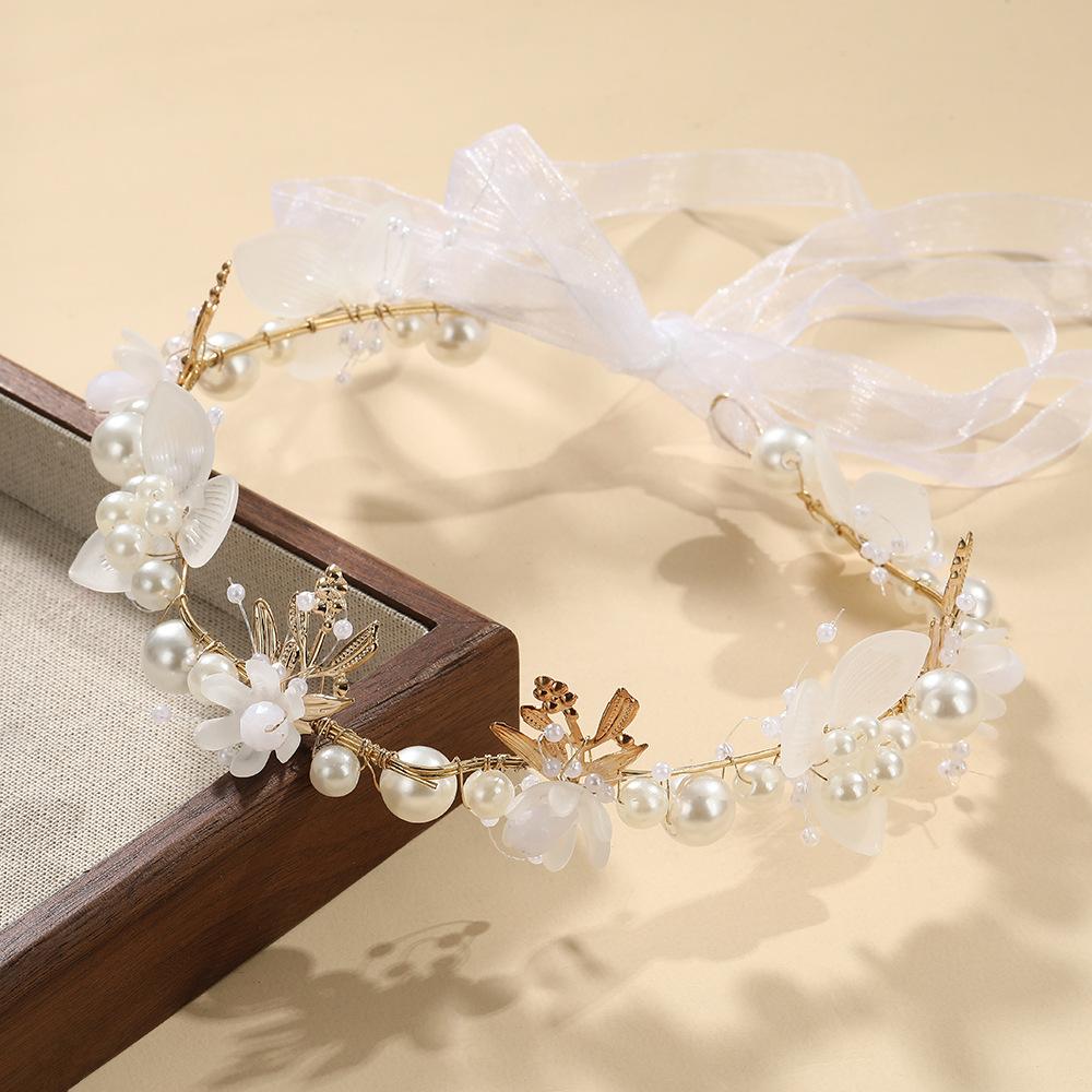 Korean Style Elegant Pearl Headband Flower Starry Crown Hair Hoop For Women