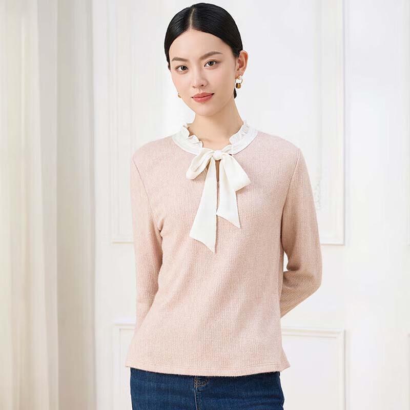 JESSIE French Patchwork Tied Collar Long Sleeve T-shirt S