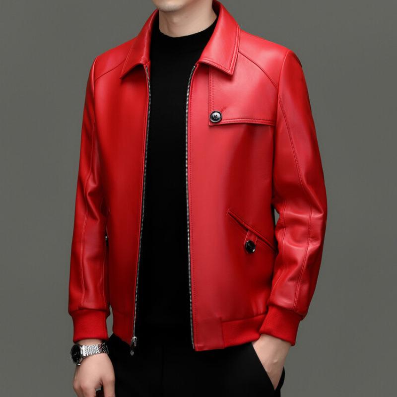 Autumn red leather leather jacket men's lapel suede jacket locomotive men's business jacket solid color leather jacket