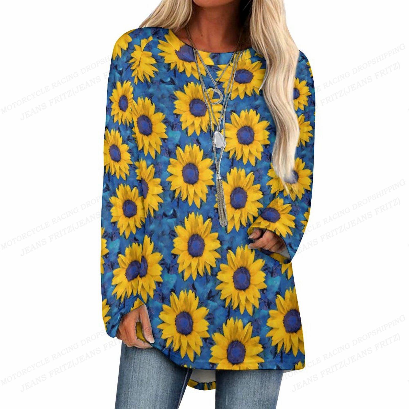 Подсолнух футболка Футболки Женская мода футболка Essential футболка Топы с длинным — фото 5