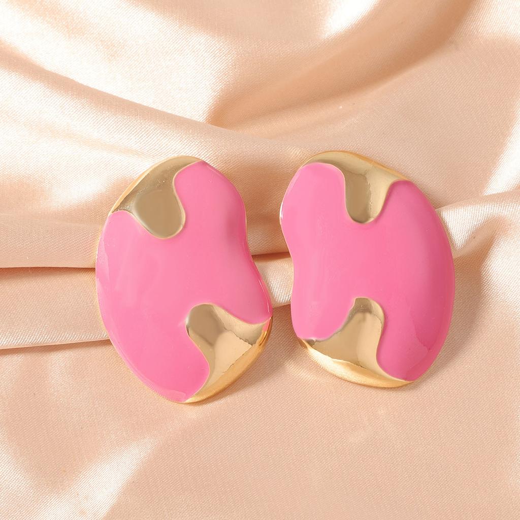 Simple and fashionable, bright-colored oil-dripping alloy stud earrings, geometric for daily commuting women