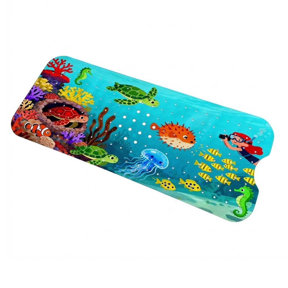 Cartoon Pattern Bathtub Mats Sea Animal 100cm*40cm Bath Shower Mats Drainage Design PVC Non-Slip Bath Mat Shower Use