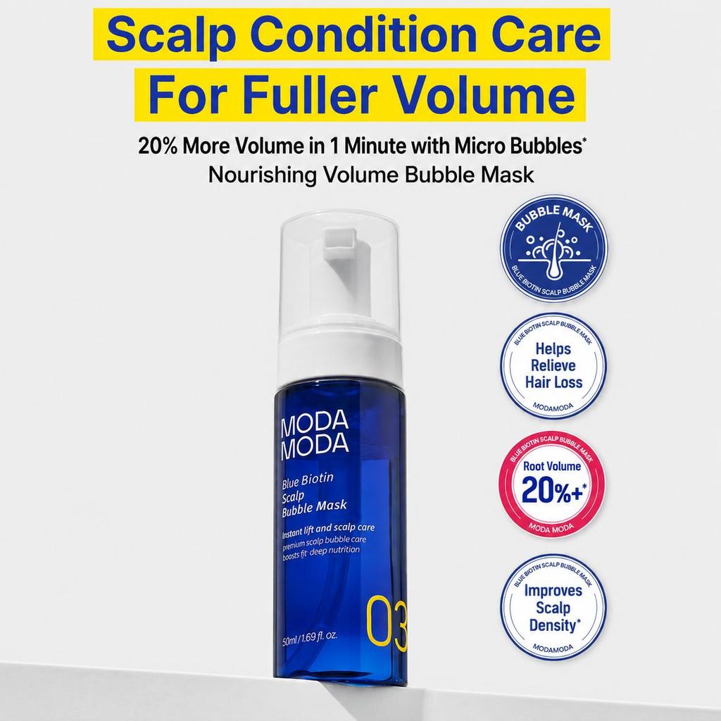 MODAMODA Blue Biotin Scalp Bubble Mask 50ml (3 Options) - Daiso