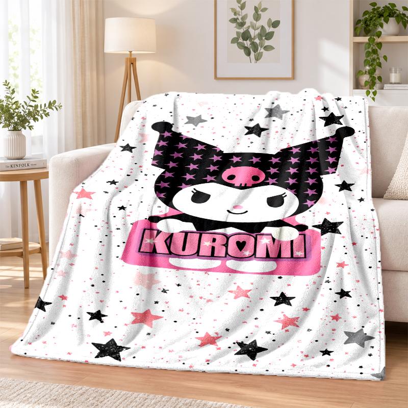 Kuromi Flannel Throw Blanket Soft Warm Cozy For Sofa Bed Indoor Home Bedroom Use