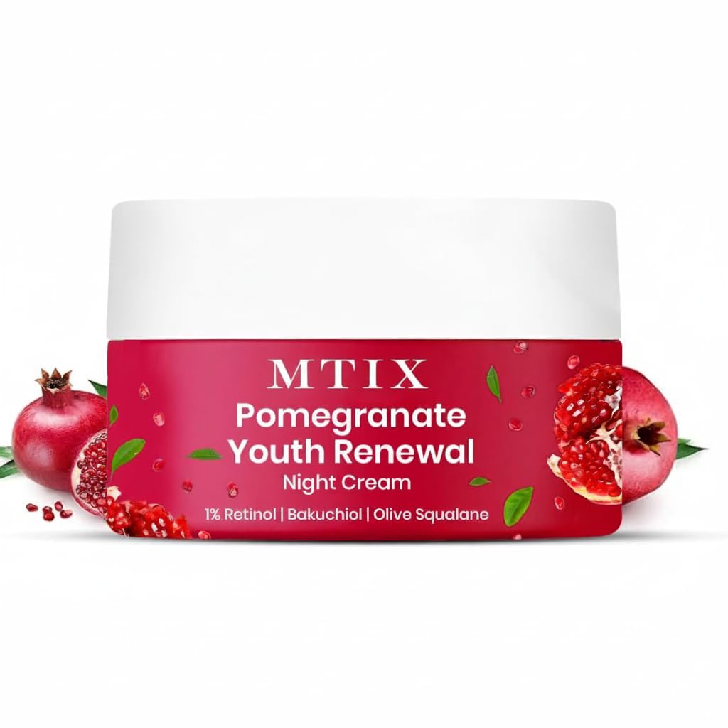 Pomegranate Youth Renewal Night Cream for Face - 1% Retinol, Bakuchiol & Olive Squalane - Hydrating & Nourishing Anti-Ageing Skin Cream - 50 g