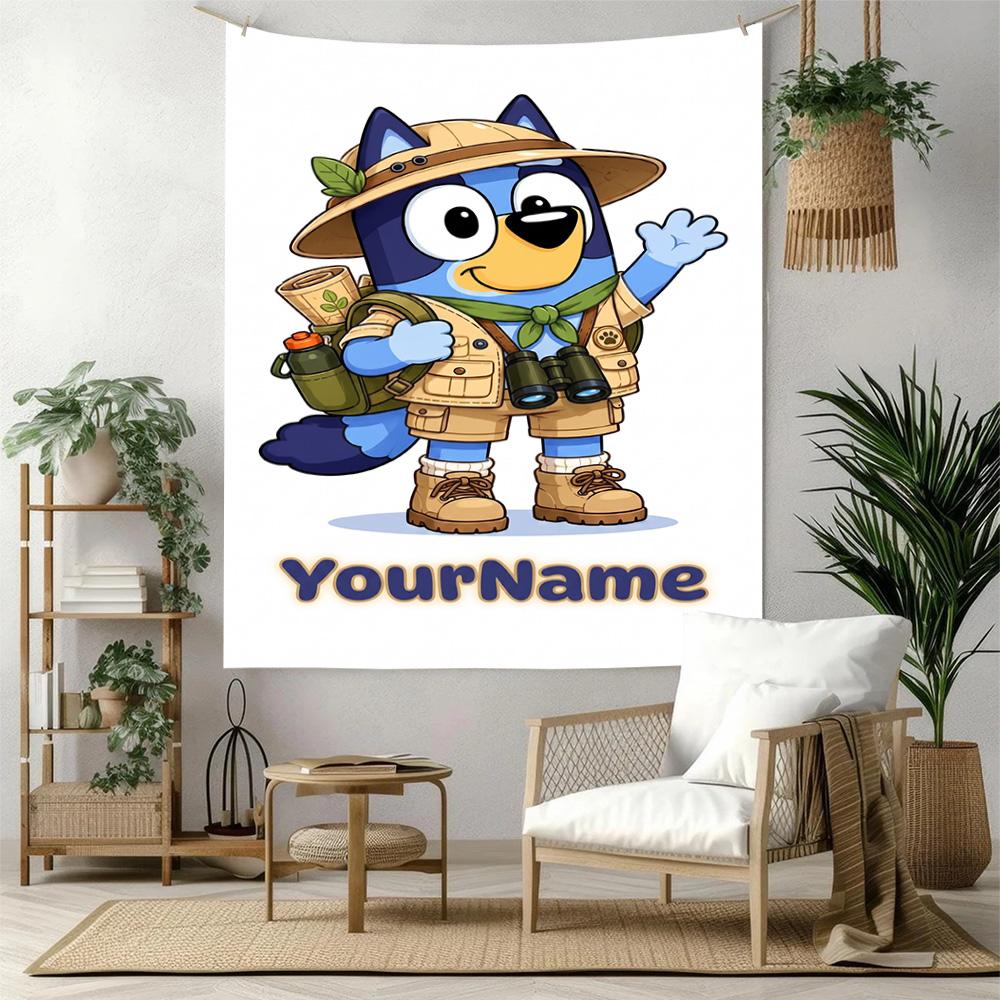 Bluey Custom Your Name Wall Decor Tapestry Art For Pet Memorial Birthdaywedding Party Backdrop Family Gift