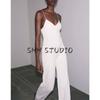 Autumn New Women Clothes Wide Leg Design V-neck Sleeveless Double-sided Cloth Comfortable Long Jumpsuit 4174765