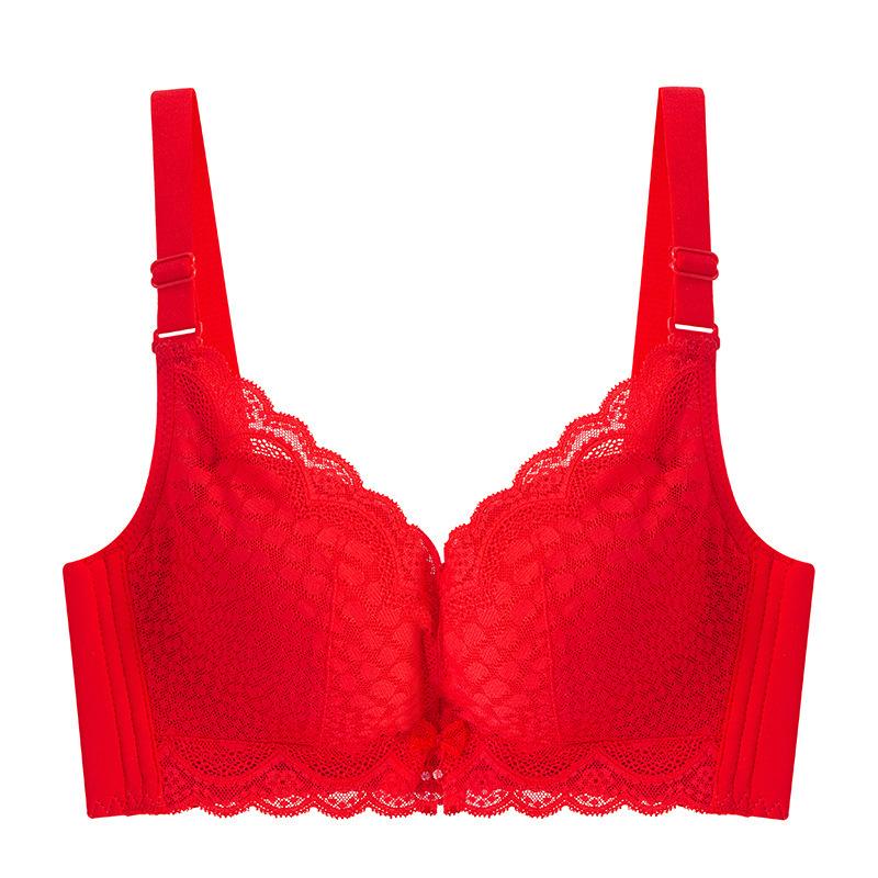 Sexy Lace Elegant Women's Underwear Thickened Small Breasts Show Large Breasts Gather No Steel Ring Adjustment Bra