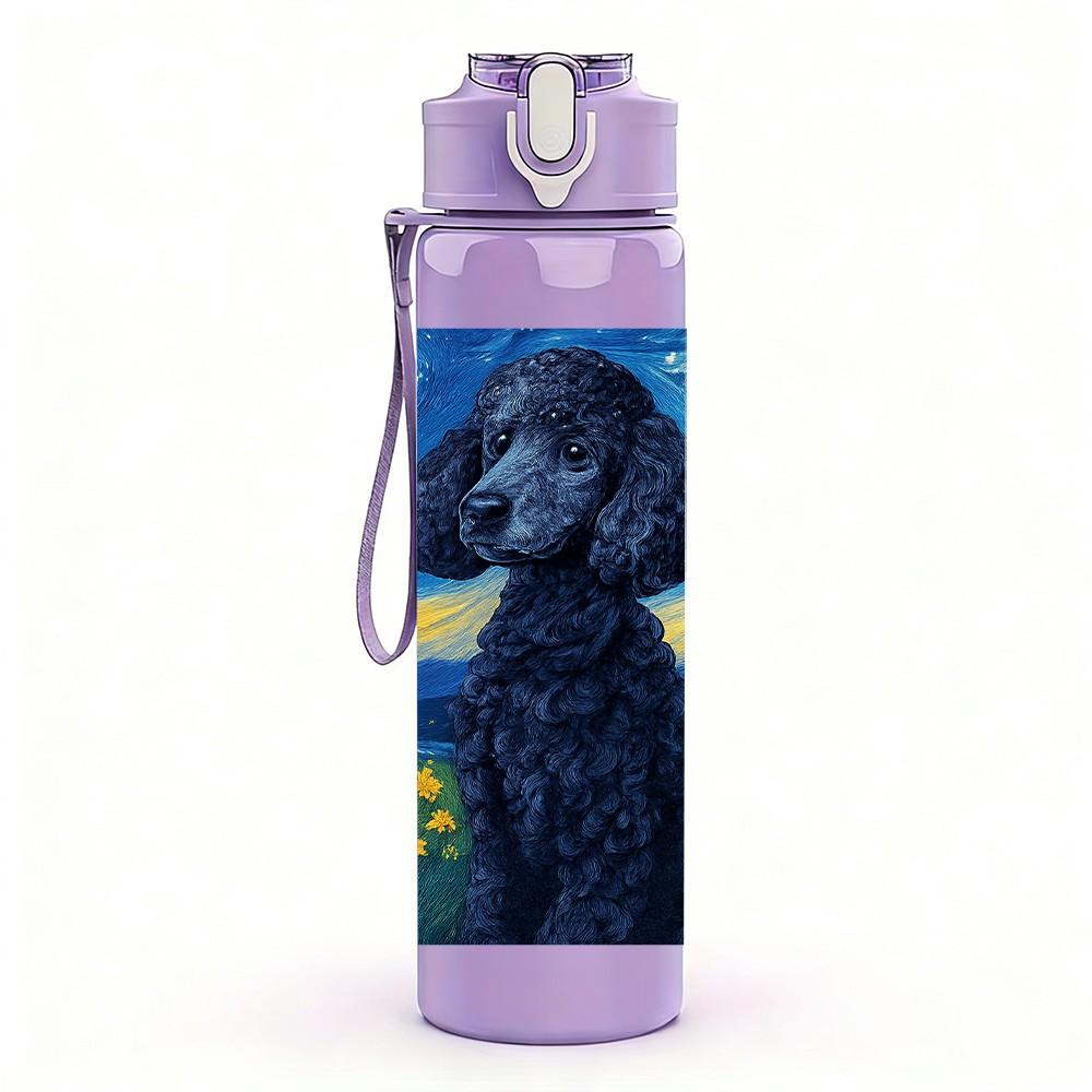 1PC Van Gogh Starry Night Poodle Dog 750ml Color Plastic Sports Water Bottle Leakproof Flip Straw Lid Suitable for Sports Office Home Use