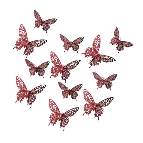12 Stück 3D-Schmetterlings-Wanddekoration 3 Größen Hohl-Schmetterlings-Dekoration für Geburtstagsfeier Kuchenaufsatz Abnehmbare Wandbilder Aufkleber für Kinderzimmer Schlafzimmer