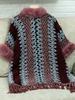 Women's Autumn and Winter Large Size Striped Fur Collar Knitted Cardigan Tassel Cape Loose Sweater Shawl
