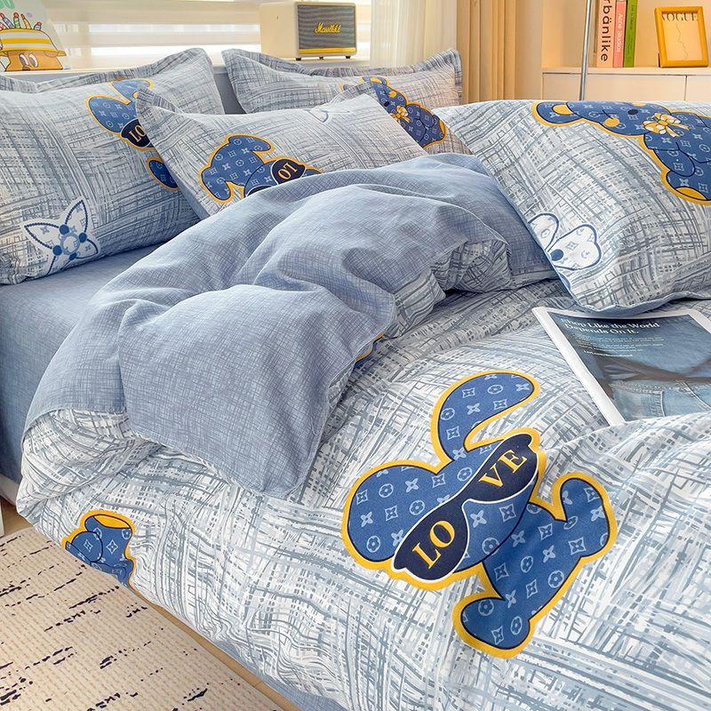 Zestaw czteroczęściowy Klasy A Domowy Gruby Przyjazny dla skóry Piaskowany Twill Ins Kreskówkowy Pokrowiec na kołdrę Zestaw trzyczęściowy na łóżko do akademika