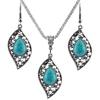 Leaf Turquoise Necklace Earrings Fashion Jewelry Set
