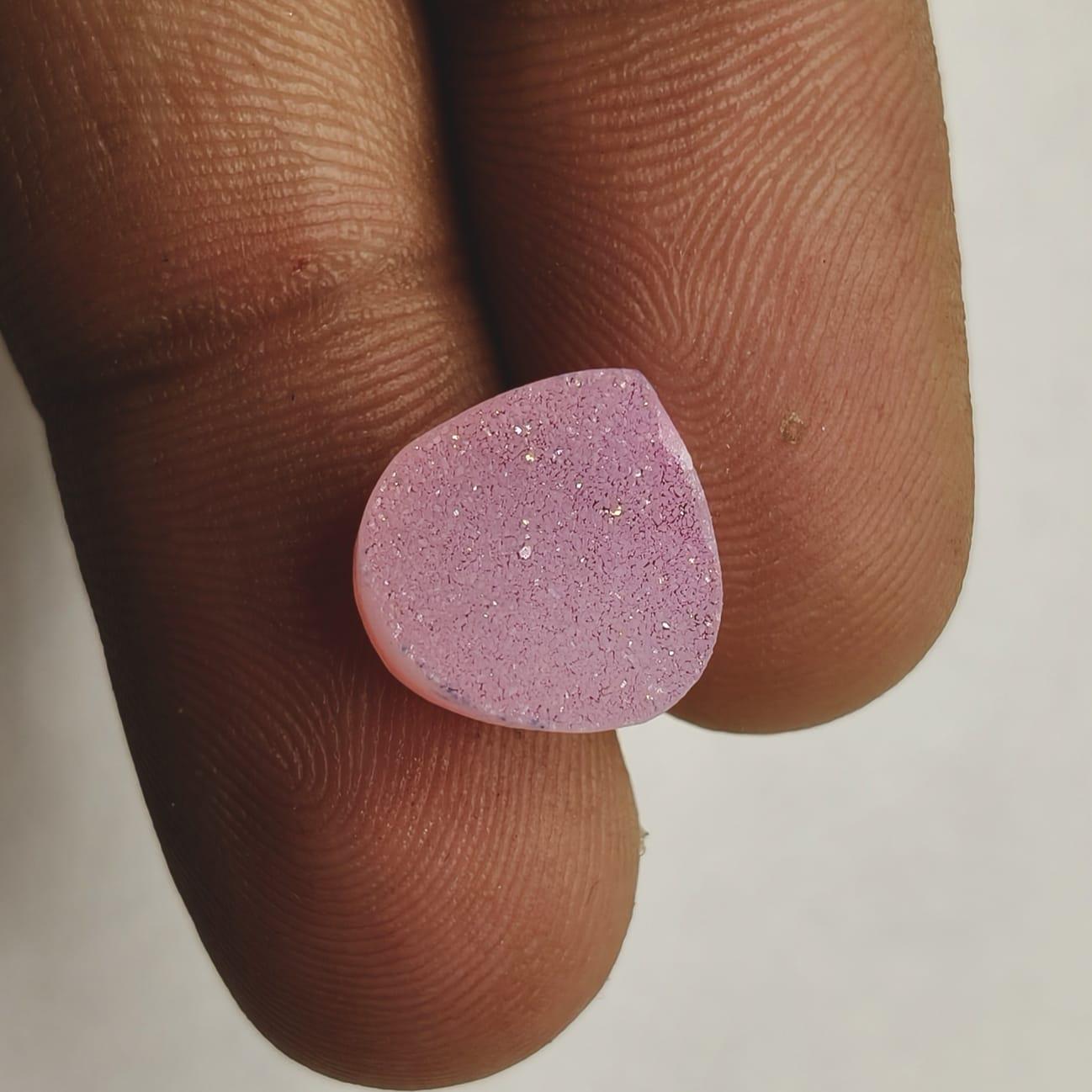 Natural Pink Druzy Agate Pear Cabochon, Sparkling Teardrop Gemstone for Jewelry Making