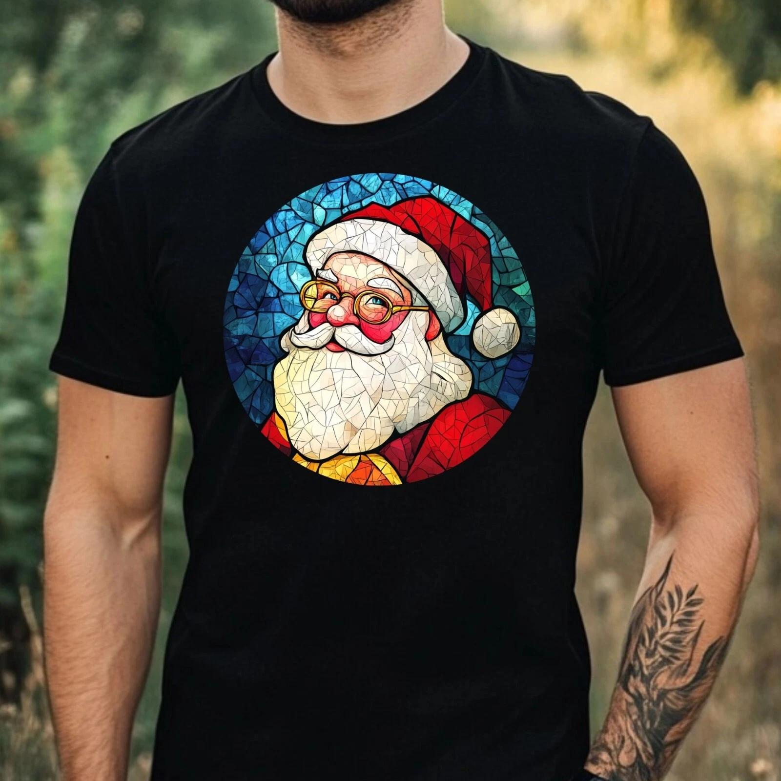 T-Shirt Herren Weihnachtsmann Buntglas Motiv Baumwolle Größe XS bis 5XL XXXL
