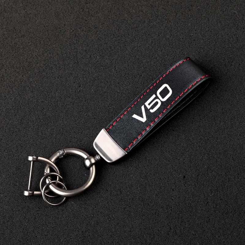 

Premium leather Ultra-clear printing Metal fob key chain For Volvo V50 Accessories чёрный