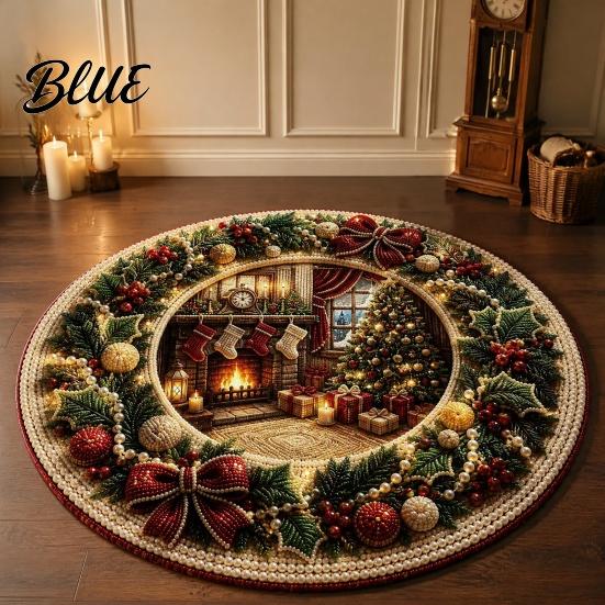 Decorative Holiday Floor Covering Round Christmas 3D Rug Optical Illusion Area Santa Gnome Rug for Living Room Entrance Pattern Non-slip Mat
