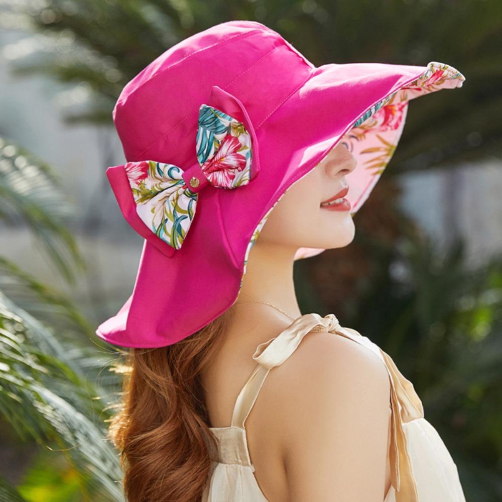 Double Side Wear Sun Protection Cap UV Protection Fisherman Hats Floral Collapsible Sunhat  Female