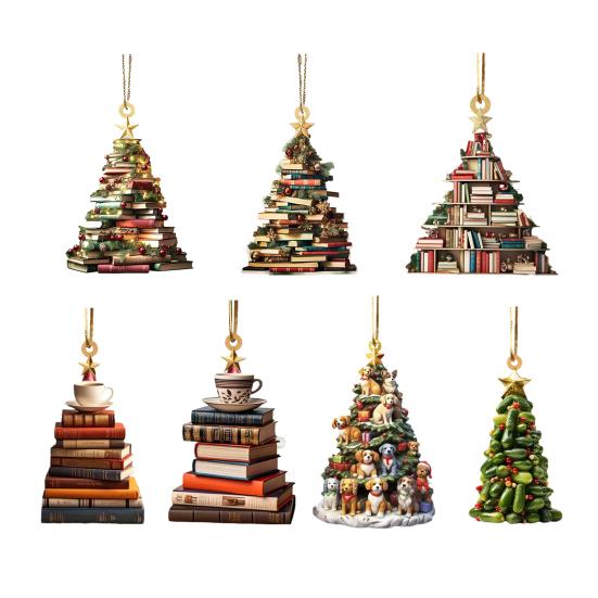 

7 шт. подвесных подвесок для рождественской елки, набор акриловых книг, сложенных в стопку, легкие рождественские украшения для елки, дверей, окон, идея для подарка Sets