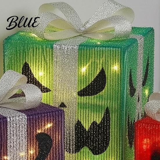 Handmade Pumpkin Face Props 3Pcs Lighted Halloween Gift Boxes Spooky Glowing Outdoor Doorway Landscaping Presents Box Warm Light Holiday Ornament