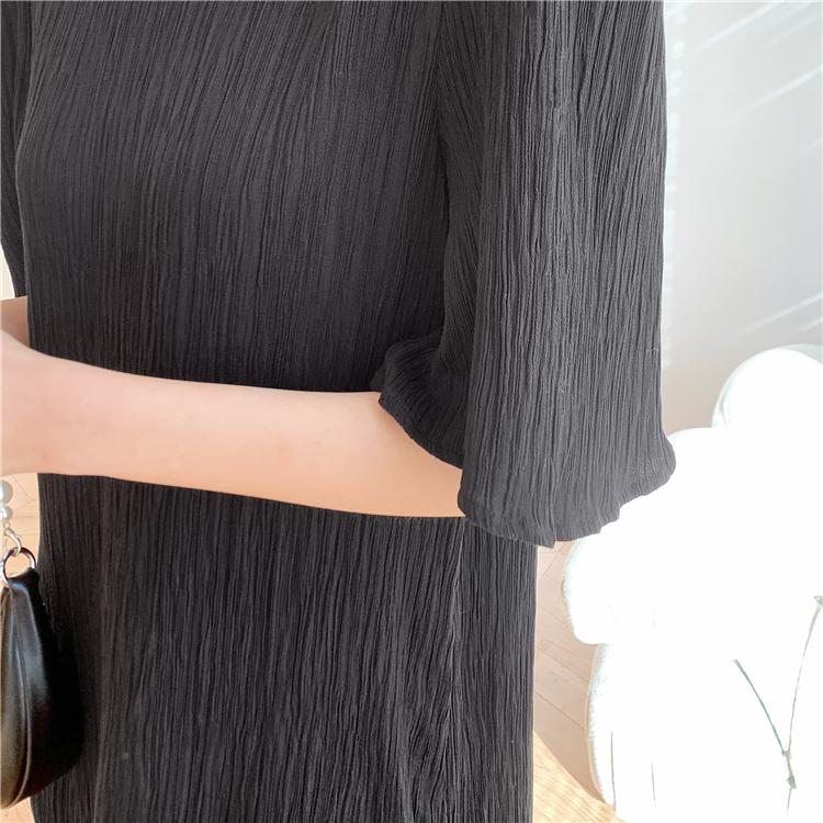 Dimanaf 2025 Summer Plus Size Dress Women Casual Vintage Short Sleeve Long Dress Loose Basic Cotton Black Dress