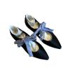 Cowhide version~ pointed lace-up literary and artistic ballet shoes for women's niche light luxury bow shallow mouth Mary Jane single shoes