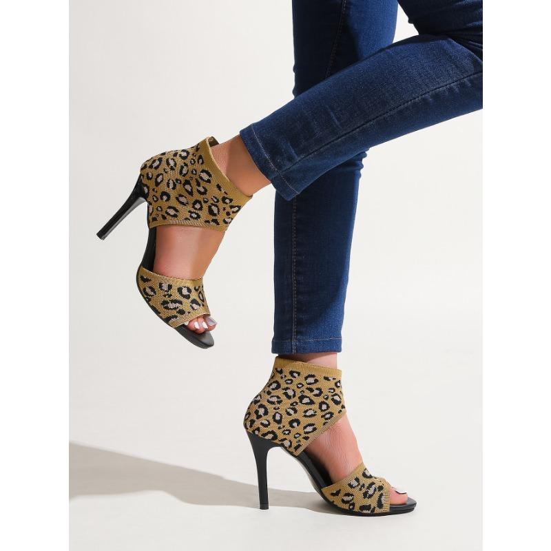 Sexy Leopard Print High Heel Fine Heel Sandals Women