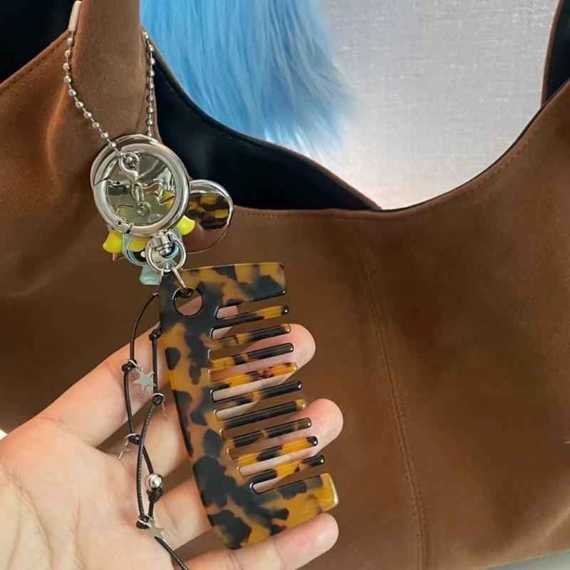 Multipurpose Comb Key Holder Hair Accessory Lightweight Acrylic Alloy Hair Grooming Keychain  For Gift Giving