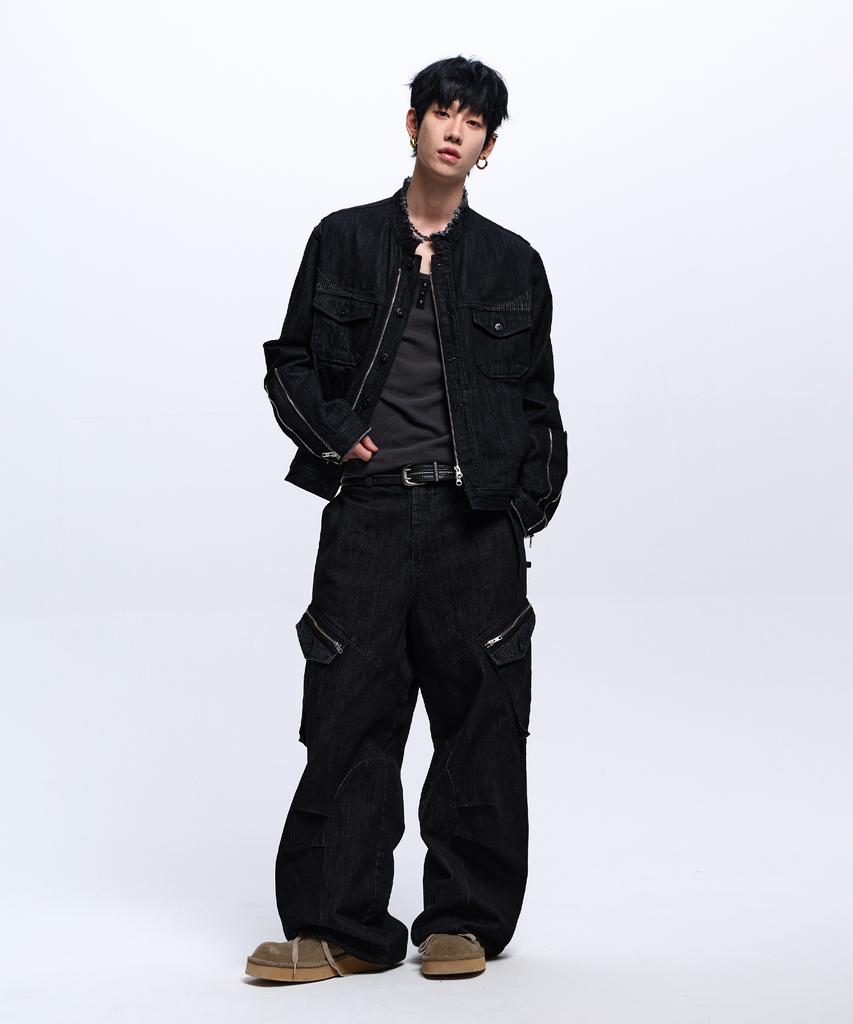 Rssc Stripe Mixed Denim Trucker Jacket - Black