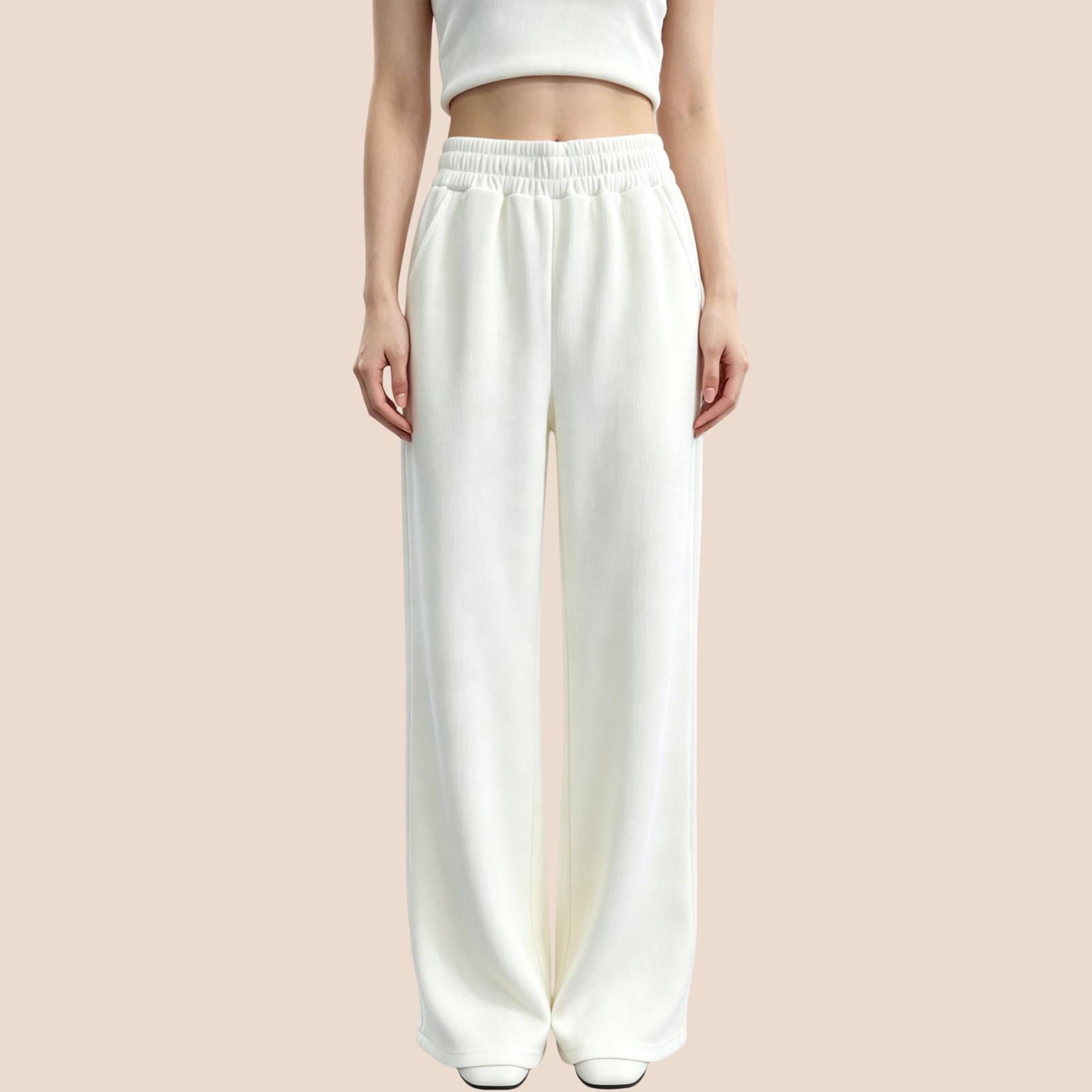 Women s High Waist Straight Leg Pants Loose Fit Elastic Waist Casual Trousers M