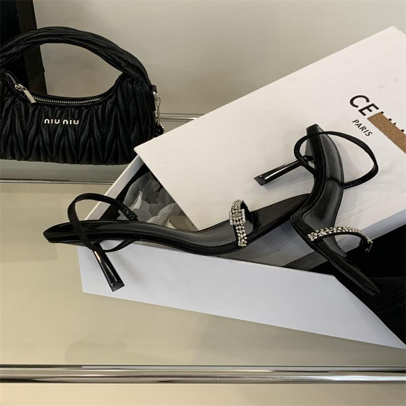 Fashion All-Match Riband 2025 Summer Luxury Sandals Strappy Heels Female Shoe Open Toe Fashion  Buckle Girls Stiletto Beige New High Com