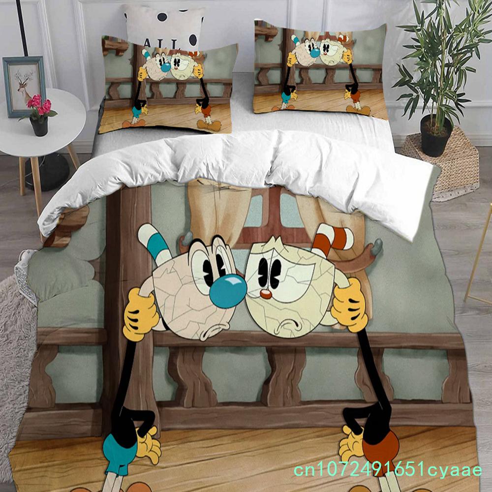 Game Cartoon Cuphead Bedding Sets Comforter Quilt Bed Cover Duvet Cover Pillow Case 2-3 Pieces Sets Kids Adult Size