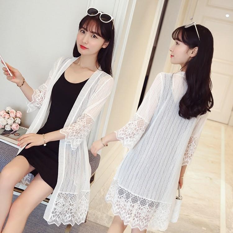 Cardigan Lace Shirt Women's Medium Length Summer Loose Air Conditioned Shirt Wrapped with Sunscreen Clothing Shawl Thin Coat Women