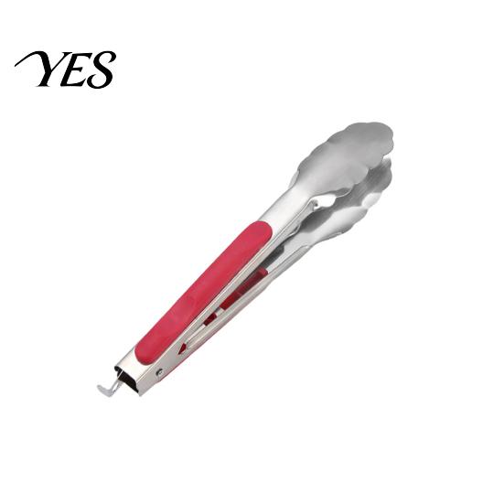 Anti-slip Kitchen Tongs with Anti-Slip Handle And Silicone Scalloped Edges, Stainless Steel Cooking Thumb Rest Locking Food Clips for Grilling